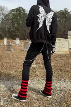 Bloodthirst Striped Leg Warmers [BLACK/RED] -Vampirefreaks Sale Store bloodthirst striped leg warmers blackred socks stockings 658878