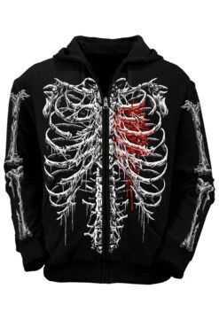 Bleeding Heart Skeleton Hoodie -Vampirefreaks Sale Store bloody heart skeleton hoodie front skeleton sleeves
