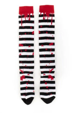 Sanguine Stripes Blood Splatter Knee High Socks -Vampirefreaks Sale Store bloody socks
