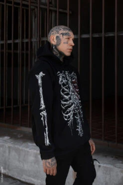 Bleeding Heart Skeleton Hoodie -Vampirefreaks Sale Store bone hoodie jacket
