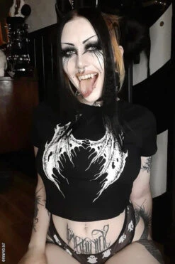 Broken Batwings Crop Top -Vampirefreaks Sale Store broken batwings crop top womens graphic tees 258037