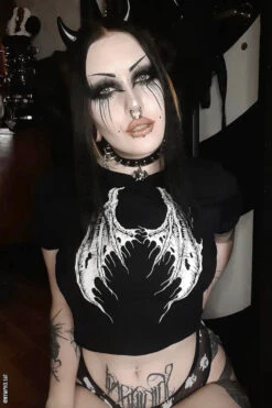 Broken Batwings Crop Top -Vampirefreaks Sale Store broken batwings crop top womens graphic tees 300846
