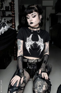 Broken Batwings Crop Top -Vampirefreaks Sale Store broken batwings crop top womens graphic tees 804233
