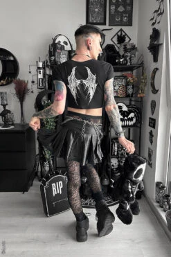 Broken Batwings Crop Top -Vampirefreaks Sale Store broken batwings crop top womens graphic tees 811455