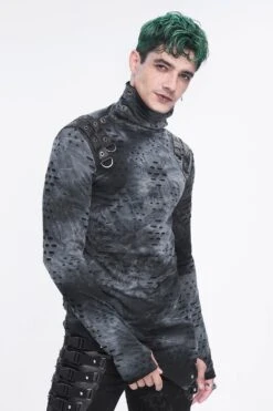Cadaver Ripped Turtleneck Top -Vampirefreaks Sale Store cadaver ripped turtleneck top mens tops 103886