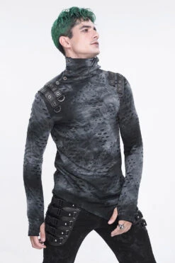 Cadaver Ripped Turtleneck Top -Vampirefreaks Sale Store cadaver ripped turtleneck top mens tops 323453