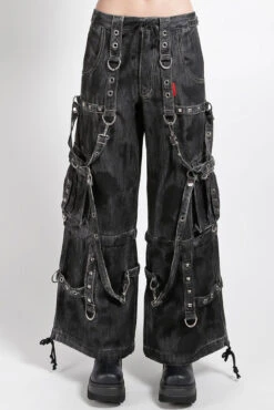 Tripp NYC Denim Strap Pants [Black Ink Wash] -Vampirefreaks Sale Store cargo pocket pants