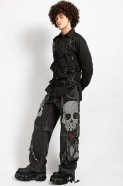 Tripp NYC Maximum Skull Pants [BLACK DENIM] -Vampirefreaks Sale Store chain denim