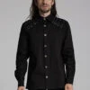 Studded Long Sleeve Skull Button Up Shirt -Vampirefreaks Sale Store corporate goth clothes