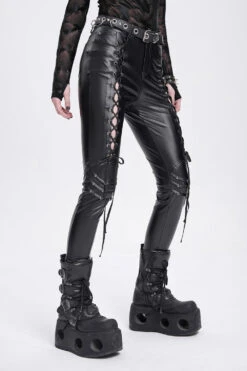 Morose Lace-Up Vegan Leather Pants -Vampirefreaks Sale Store corset pants womens