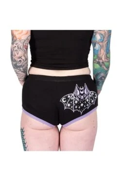 Cosmic Bat Purple Trim Short Shorts 7 Cosmic Bat Purple Trim Short Shorts -Vampirefreaks Sale Store cosmic bat purple trim short shorts womens bottoms 192793