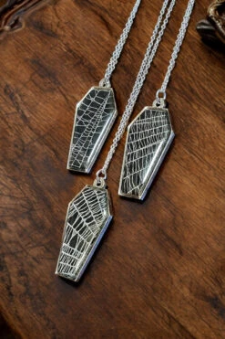 Real Spiderweb Coffin Necklace [Silver] -Vampirefreaks Sale Store creepy coffin necklaces