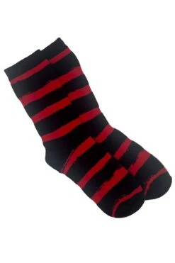 Creepy Crew Socks [Red/Black Stripes] -Vampirefreaks Sale Store creepy crew socks redblack stripes socks stockings 889077