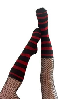 Creepy Crew Socks [Red/Black Stripes] -Vampirefreaks Sale Store creepy crew socks redblack stripes socks stockings 990354