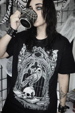 Quoth The Raven T-shirt [GRAY] -Vampirefreaks Sale Store crow shirt for women