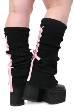 Laced Up Legwarmers [Black/Pink] -Vampirefreaks Sale Store cute leg warmers