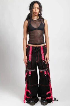 Tripp NYC X-Strap Zip Off Pants [Black/Pink] -Vampirefreaks Sale Store cybergoth pants tripp nyc