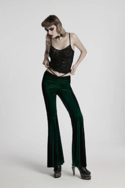 Emerald Stone Velvet Flares [Green] -Vampirefreaks Sale Store dark green pants