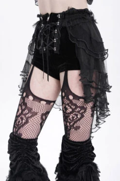 Wither Lace-Up Shorts With Layered Mesh Train -Vampirefreaks Sale Store dark lolita clothing