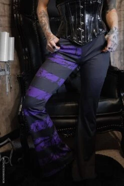 Dead Purple Striped Split Flares [Purple/Black] -Vampirefreaks Sale Store dead purple striped split flares purpleblack womens bottoms 576468