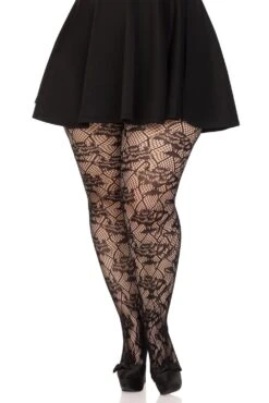 LEG AVENUE Dead Roses Fishnet Tights [Plus Size]