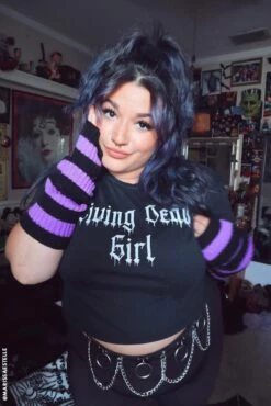 Dead Violets Striped Leg Warmers [Black/Purple] -Vampirefreaks Sale Store dead violets striped leg warmers blackpurple socks stockings 221632