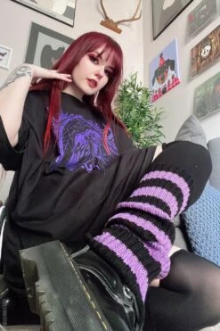 Dead Violets Striped Leg Warmers [Black/Purple] -Vampirefreaks Sale Store dead violets striped leg warmers blackpurple socks stockings 509702