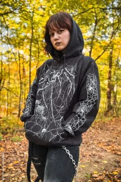Death Spider Hoodie [Spiderweb Sleeves] -Vampirefreaks Sale Store death spider hoodie spiderweb sleeves mens outerwear 210683