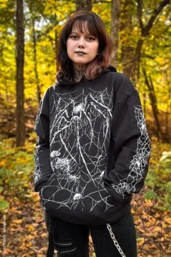 Death Spider Hoodie [Spiderweb Sleeves] -Vampirefreaks Sale Store death spider hoodie spiderweb sleeves mens outerwear 872550