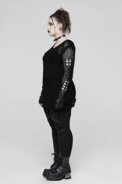 Decayed Distressed Sweater [BLACK] -Vampirefreaks Sale Store decayed distressed sweater black womens tops 677169