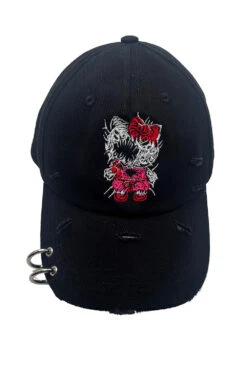 Hell Kitty Pierced Baseball Cap -Vampirefreaks Sale Store distressed ball cap