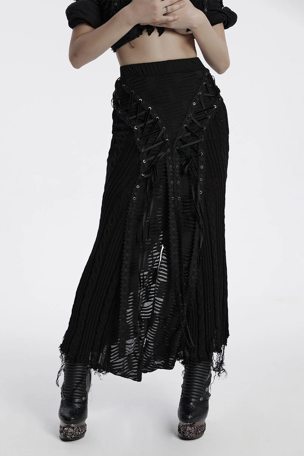 Siren's Wail Distressed Lace-Up Skirt 1 Siren's Wail Distressed Lace-Up Skirt