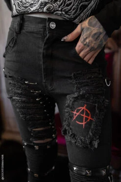 Annihilate Safety Pin Studded Pants -Vampirefreaks Sale Store distressed patch punk pants