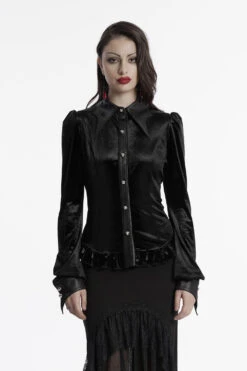 Venom Velvet Button-Up Top [Black] -Vampirefreaks Sale Store dracula top