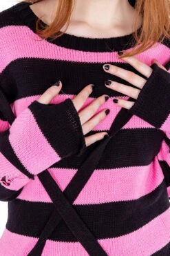 Oriana Jumper Sweater [BLACK/PASTEL PINK] -Vampirefreaks Sale Store e girl clothing