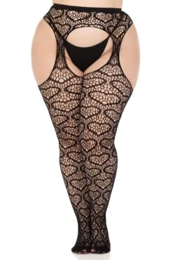 LEG AVENUE Eat Your Heart Out Fishnet Garter Tights Set [PLUS SIZE] -Vampirefreaks Sale Store eat your heart out fishnet garter tights set plus size socks stockings 169236