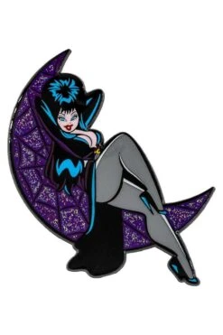 Elvira Crescent Moon Glitter Enamel Pin