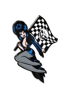 Elvira Racing Flag Skull Enamel Pin -Vampirefreaks Sale Store elvira racing flag skull enamel pin pins patches 606532
