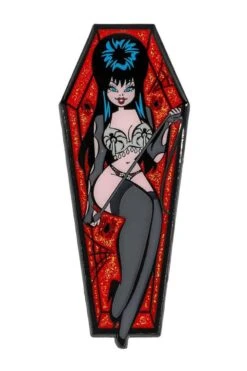 Elvira Spider Coffin Glitter Enamel Pin