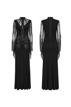 Embroidered Bones Gothic Maxi Dress -Vampirefreaks Sale Store embroidered bones gothic maxi dress dresses 352779