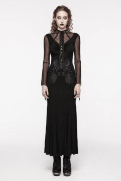 Embroidered Bones Gothic Maxi Dress -Vampirefreaks Sale Store embroidered bones gothic maxi dress dresses 401813