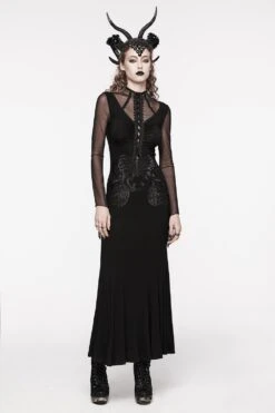 Embroidered Bones Gothic Maxi Dress -Vampirefreaks Sale Store embroidered bones gothic maxi dress dresses 964182