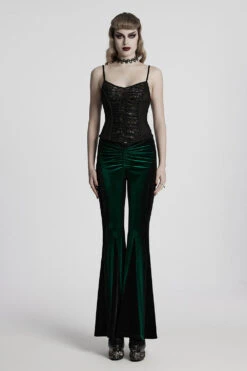Emerald Stone Velvet Flares [Green] -Vampirefreaks Sale Store emerald green pants