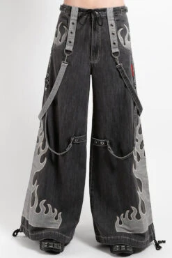 Tripp NYC Flame Dark Street Pants [BLACK DENIM] -Vampirefreaks Sale Store emo baggy pants