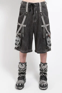 Tripp NYC Super Grey Skull Denim Pants [Black Denim] -Vampirefreaks Sale Store emo shorts 237eb15f 0087 448c 9398 0aabb05eb47b