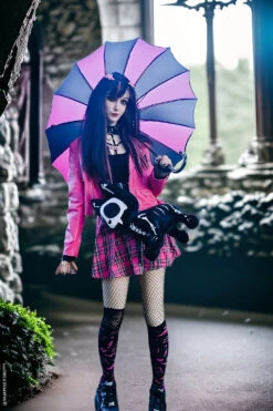Batwing Pagoda Umbrella [BLACK/HOT PINK STRIPED] -Vampirefreaks Sale Store emo stripe umbrella