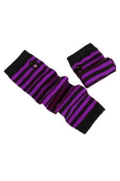 Emo Striped Arm Warmers [Black/Purple] -Vampirefreaks Sale Store emo striped arm warmers blackpurple gloves armwarmers 408882