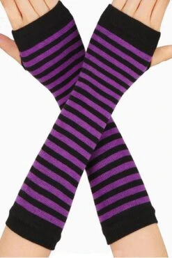 Emo Striped Arm Warmers [Black/Purple] -Vampirefreaks Sale Store emo striped arm warmers blackpurple gloves armwarmers 677722