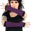 Emo Striped Arm Warmers [Black/Purple] -Vampirefreaks Sale Store emo striped arm warmers blackpurple gloves armwarmers 976360