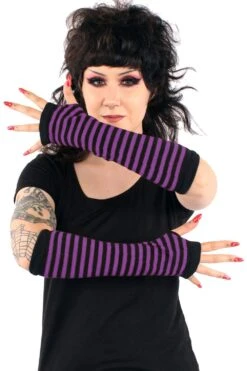 Emo Striped Arm Warmers [Black/Purple]